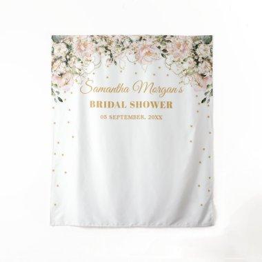 Boho blush pink floral gold leaves bridal shower tapestry