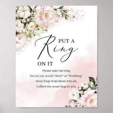 Boho blush pink floral gold put a ring on it sign