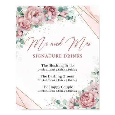 Boho blush pink floral gold signature drinks sign