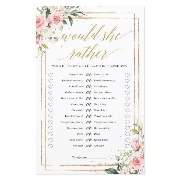 Boho blush pink floral gold Would she Rather game