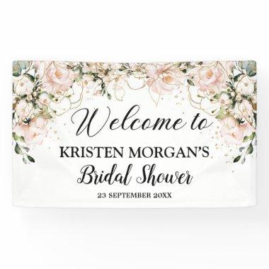 Boho blush pink floral roses gold  banner