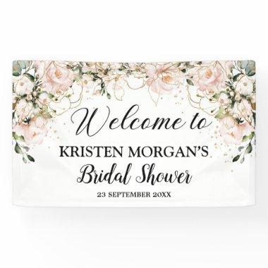 Boho blush pink floral roses gold bridal shower banner