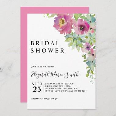 Boho Blush Pink Floral Succulent Bridal Shower Invitations