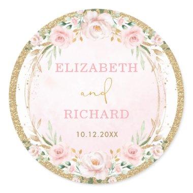 Boho Blush Pink Flower Fairy Tale Wedding Favor Classic Round Sticker