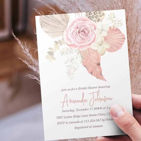 Boho Blush Pink Rose Pampass Grass