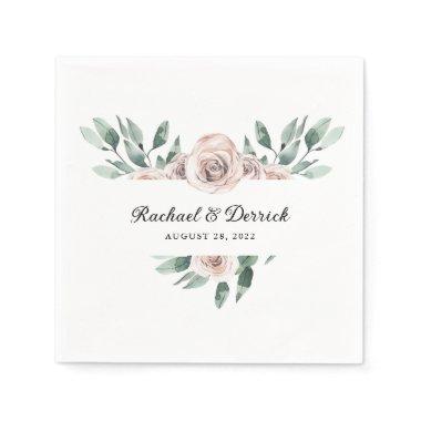 Boho Blush Rose Floral Wedding Napkins