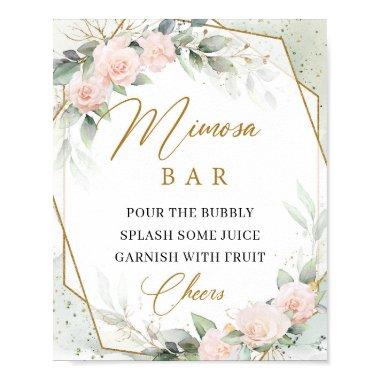 Boho blush roses eucalyptus gold mimosa bar sign