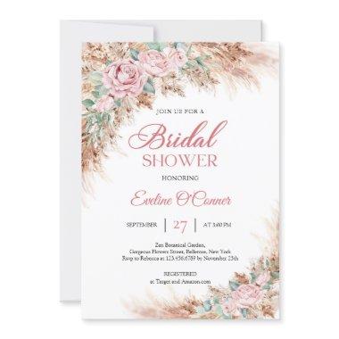 Boho Blush roses floral pampas grass greenery