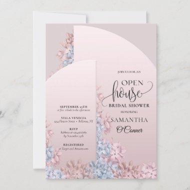 Boho blush spring floral arch frame Open House Invitations