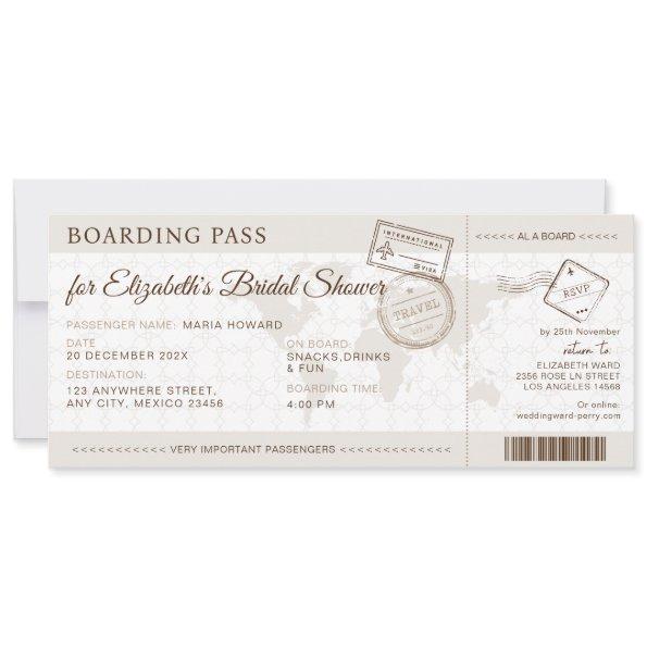 Boho Boarding Pass Destination Bridal Shower Invitations