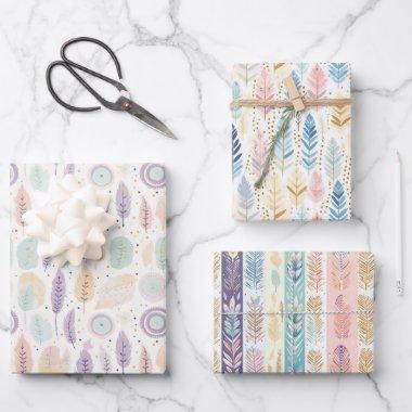 Boho Bohemian All-Occasion Pastel Watercolor Set Wrapping Paper Sheets