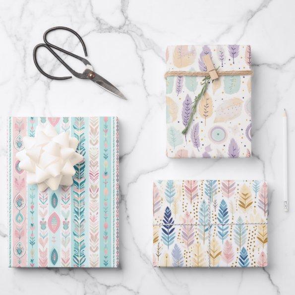 Boho Bohemian All-Occasion Pastel Watercolor Set Wrapping Paper Sheets