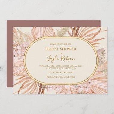 Boho Botanical Dusty Rose Horizontal Bridal Shower Invitations