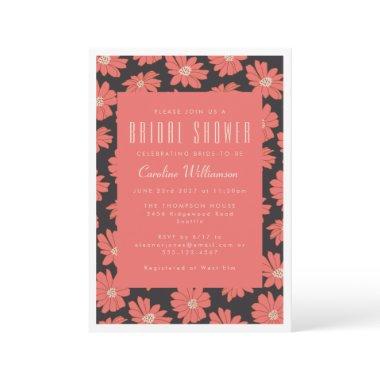 Boho Botanical Flowers Black Red Bridal Shower Invitations