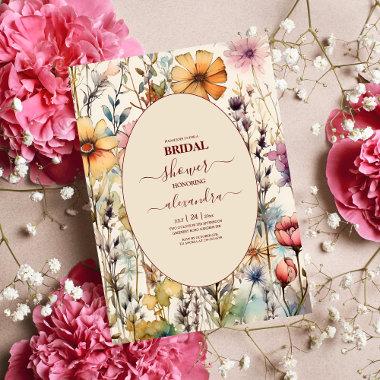 Boho Botanical Watercolor Wildflowers Wedding Invitations