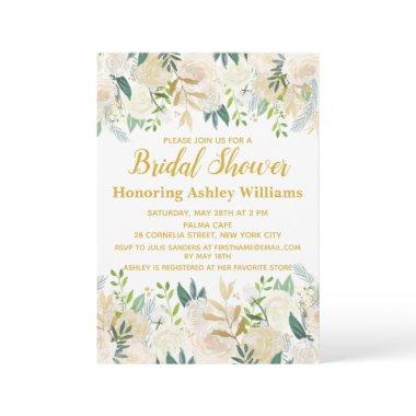 Boho Bridal Shower Invitations White Gold Greenery