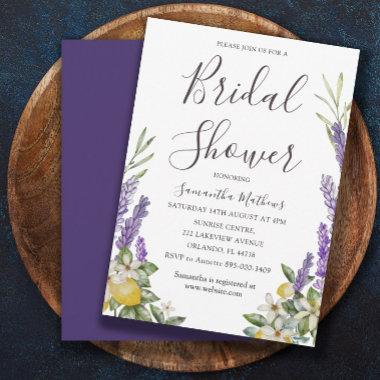 Boho Bridal Shower Lemon & Lavender Foliage Invita Invitations