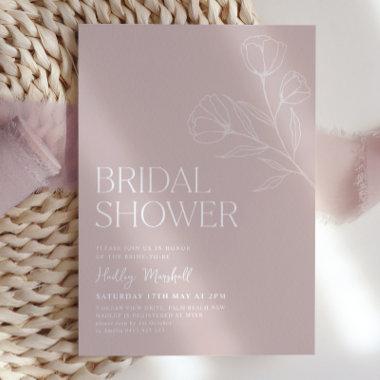 Boho Bridal Shower Minimalist Pink Floral Flowers Invitations