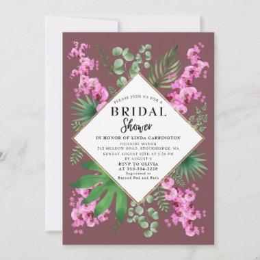 Boho Bridal Shower Tropical Floral QR Code Purple Invitations