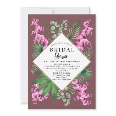 Boho Bridal Shower Tropical Floral QR Code Purple Invitations