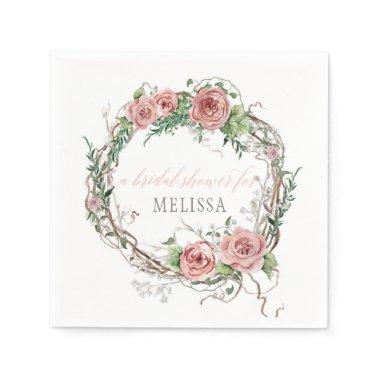 BOHO Bridal Shower Twig Branch Foliage Floral Rose Paper Napkins