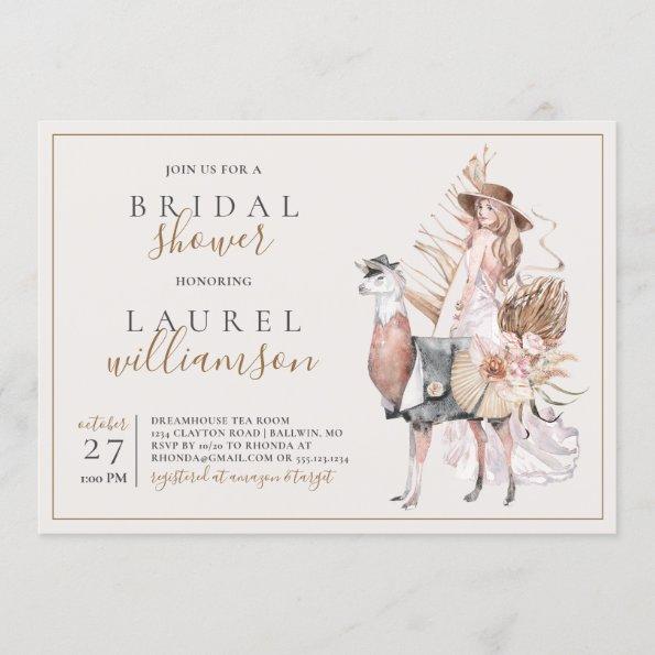 Boho Bride and Formal Llama Bridal Shower Invitations