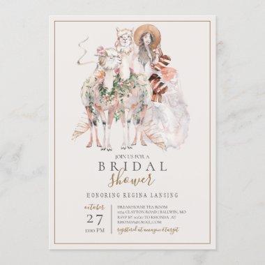 Boho Bride and Llamas Bridal Shower Invitations