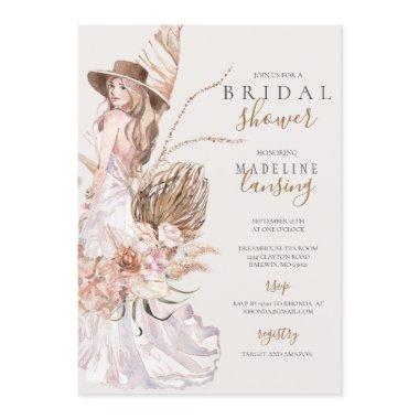 Boho Bride in Wedding Gown Bridal Shower Invitations