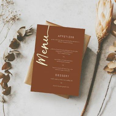 Boho Brown Terracotta Gold Foil Script Menu