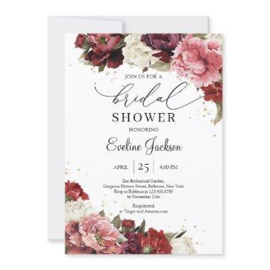 Boho Burgundy and blush roses flowers peonies Invitations