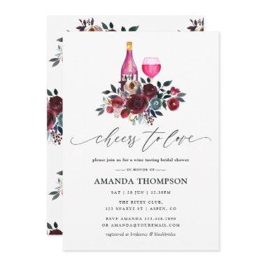 Boho Burgundy and Navy Bridal Shower Wine Tasting Invitations