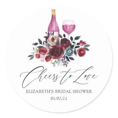 Boho Burgundy and Navy Wine Tasting Bridal Shower Classic Round Sticker