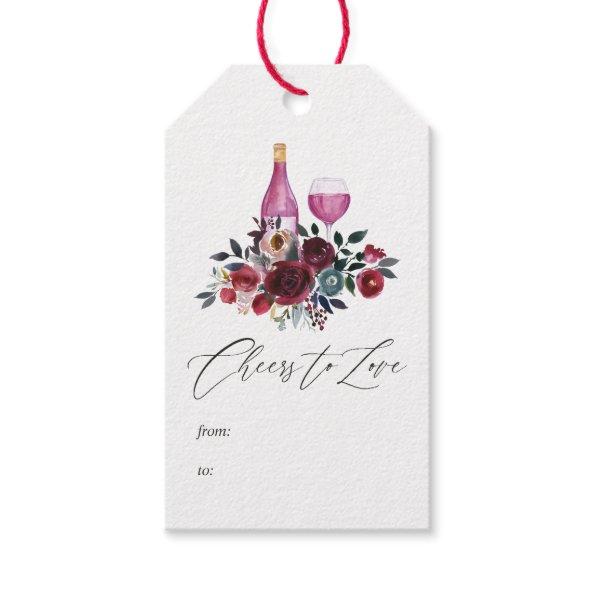 Boho Burgundy and Navy Wine Tasting Bridal Shower Gift Tags