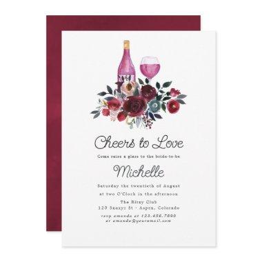 Boho Burgundy and Navy Wine Tasting Bridal Shower Invitations