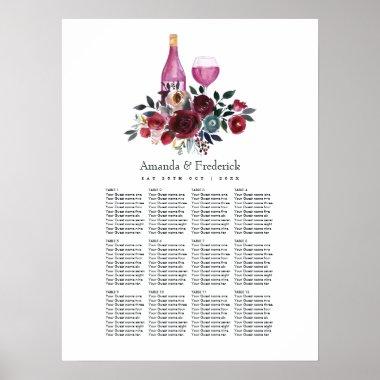 Boho Burgundy and Navy Wine Tasting Seating Plan Poster