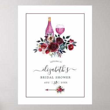 Boho Burgundy and Navy Wine Tasting Welcome Poster
