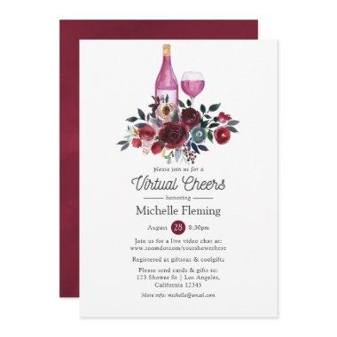 Boho Burgundy and Navy Wine Virtual Bridal Shower Invitations