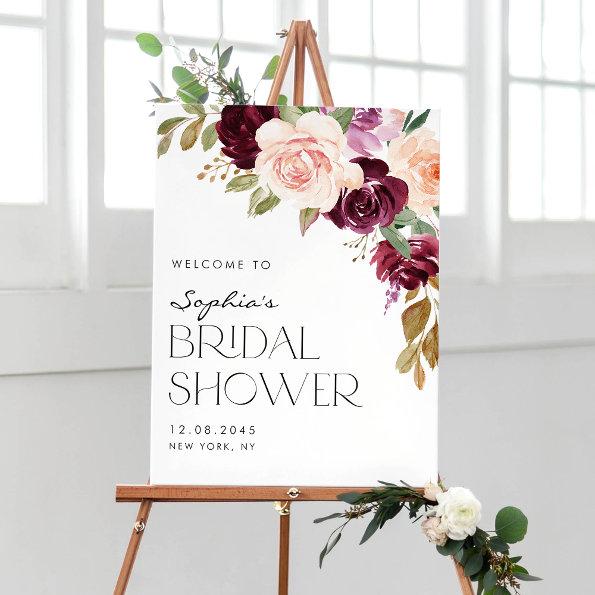 Boho Burgundy and Peach Flowers Fall Bridal Shower Poster