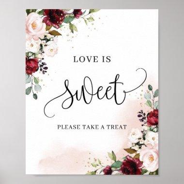 Boho burgundy blush floral chic love is sweet sign