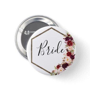 Boho Burgundy Bridal Party Button - Bride
