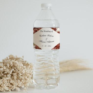 Boho Burgundy Dahlias | Linen Wedding Water Bottle Label