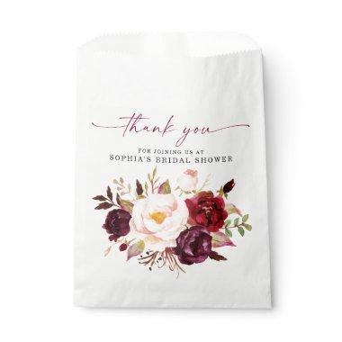 Boho Burgundy Floral Bridal Shower Thank You Treat Favor Bag
