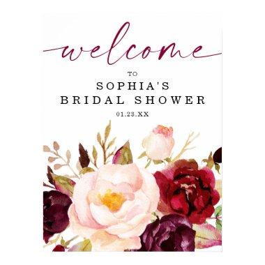 Boho Burgundy Floral Bridal Shower Welcome Sign