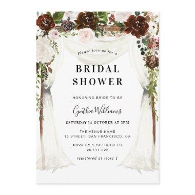 boho burgundy floral canopy bridal shower Invitations