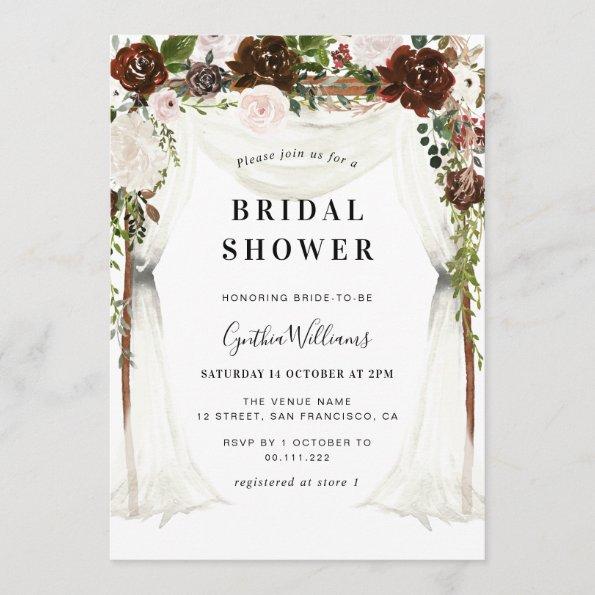 boho burgundy floral canopy bridal shower Invitations