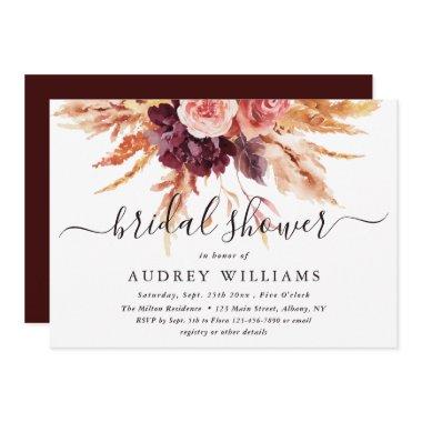 Boho Burgundy Terracotta Floral Bridal Shower Invitations