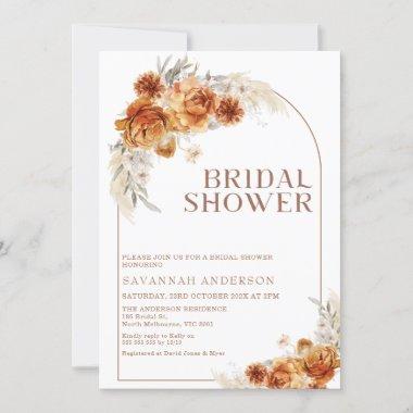 Boho Burnt Orange Floral Arch bridal Shower Invitations