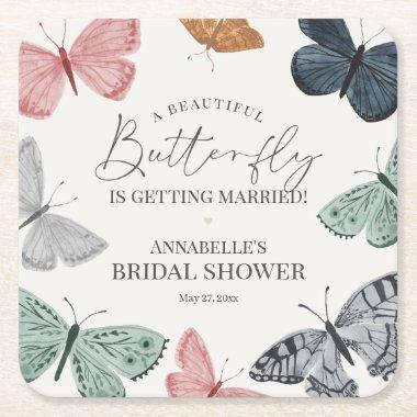 Boho Butterfly  Barware for Bride Square Paper Coaster