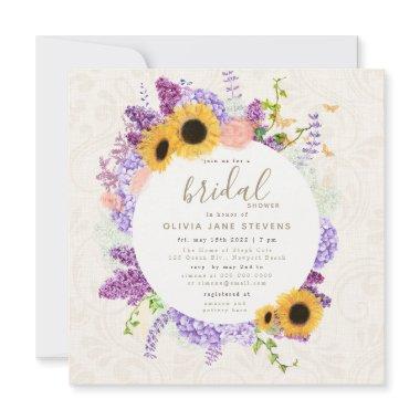 Boho Butterfly Sunflower Lilac Linen