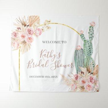 Boho Cactus Floral Bridal Shower Sign Tapestry